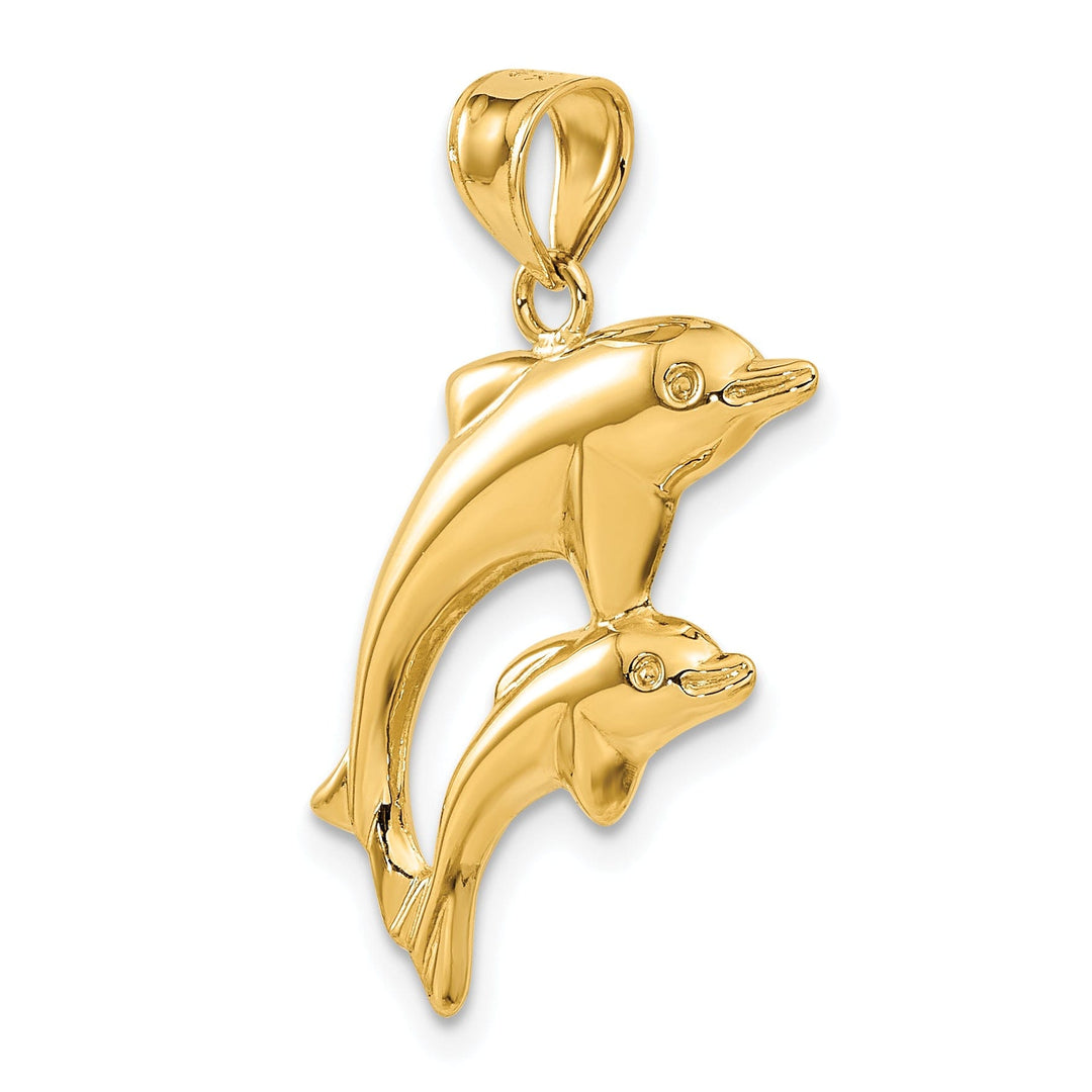 14k Yellow Gold Polished Finish Dolphin Pair Design Charm Pendant