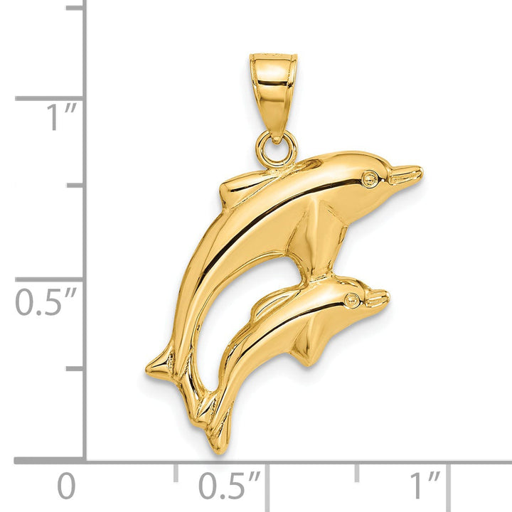 14k Yellow Gold Polished Finish Dolphin Pair Design Charm Pendant