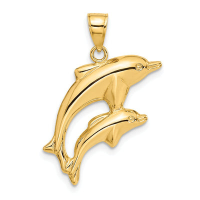 14k Yellow Gold Polished Finish Dolphin Pair Design Charm Pendant