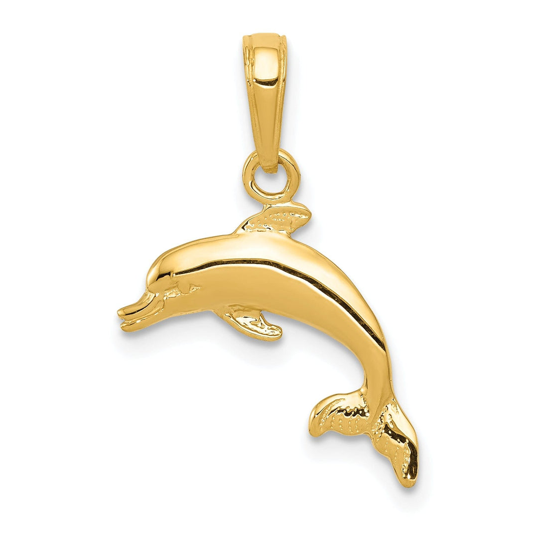 14k Yellow Gold Casted Solid Polished Finish Jumping Design Dolphin Charm Pendant