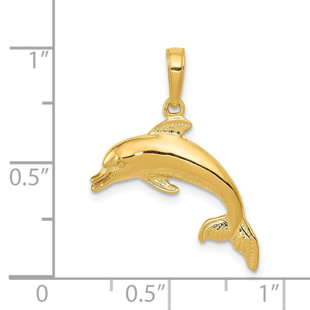 14k Yellow Gold Polished Finish Solid Dolphin Charm Pendant