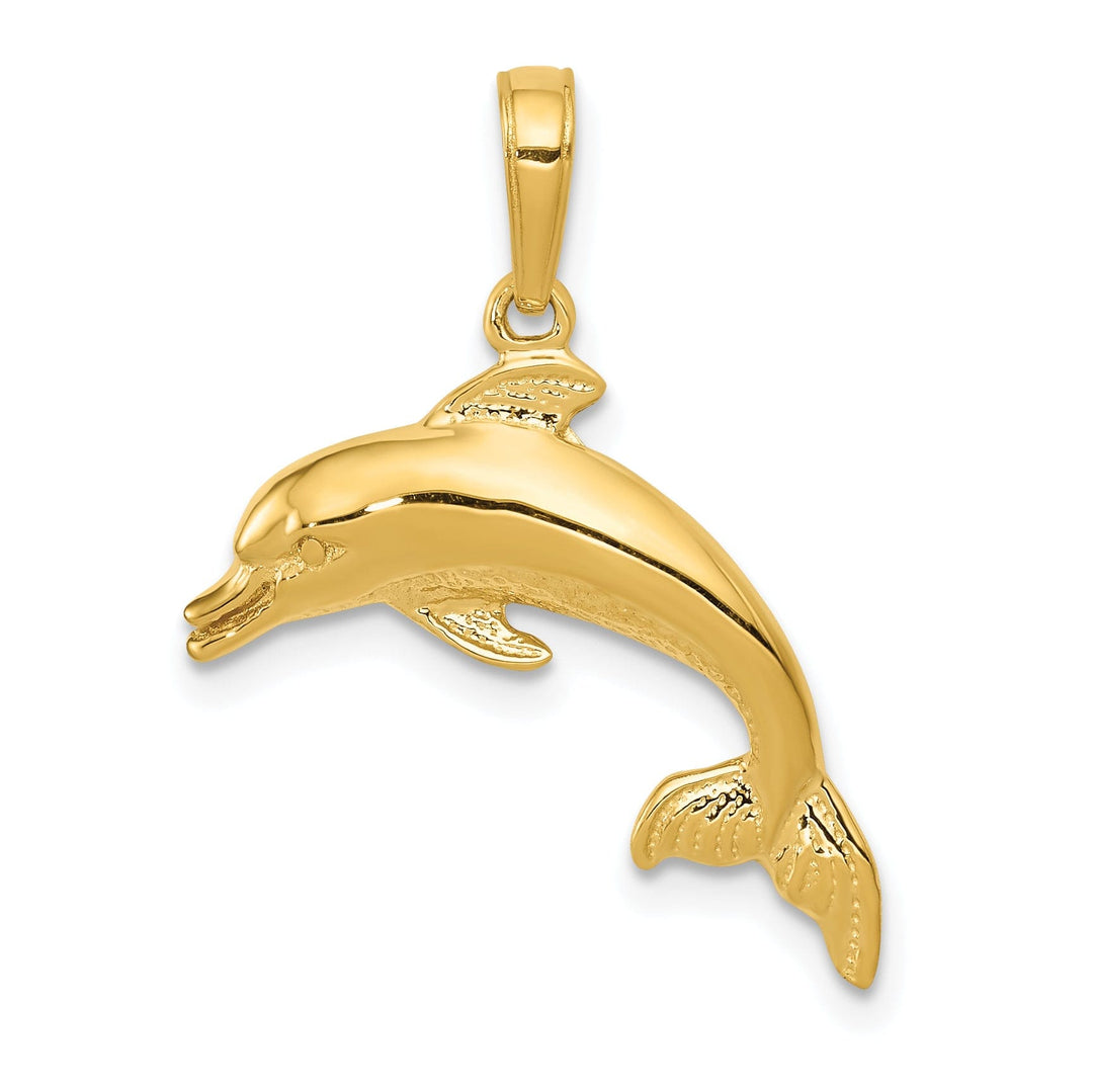 14k Yellow Gold Polished Finish Solid Dolphin Charm Pendant