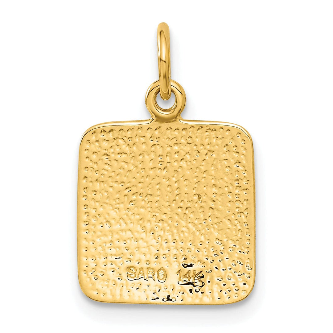 14K Yellow Gold Satin and D.C Finish Square Shape Angel Pendant