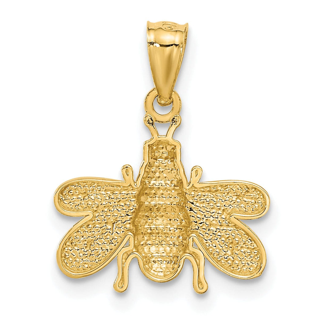 14k Yellow Gold Solid Open-Backed Textured Polished Finish Bumble Bee Charm Pendant