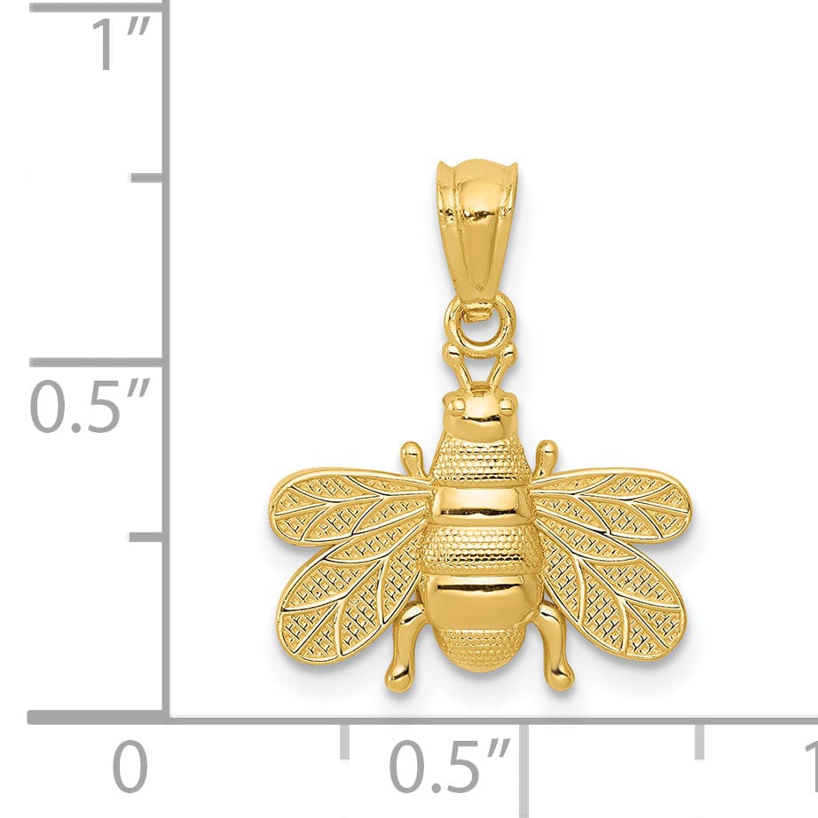 14k Yellow Gold Solid Open-Backed Textured Polished Finish Bumble Bee Charm Pendant