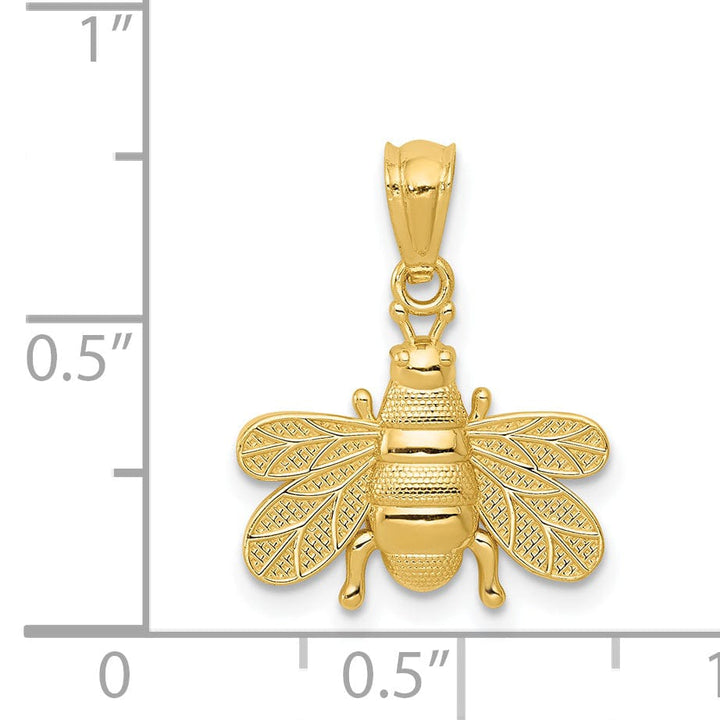 14k Yellow Gold Solid Open-Backed Textured Polished Finish Bumble Bee Charm Pendant