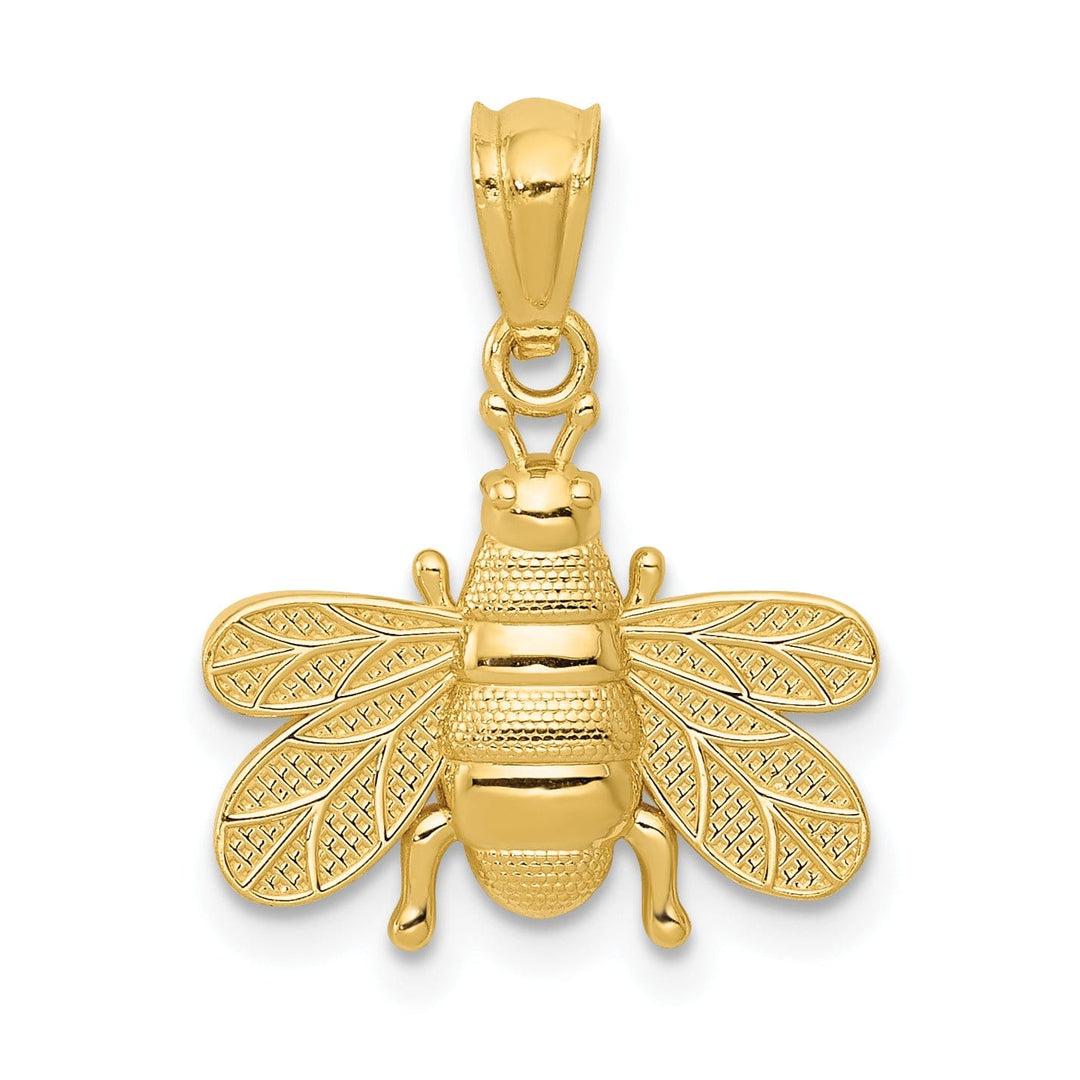 14k Yellow Gold Solid Open-Backed Textured Polished Finish Bumble Bee Charm Pendant