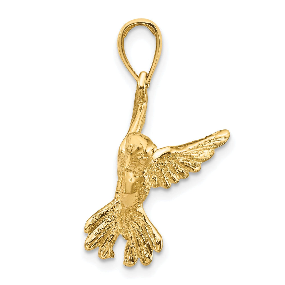 14k Yellow Gold Soild Textured Polished Finish Open Back Hummingbird Charm Pendant