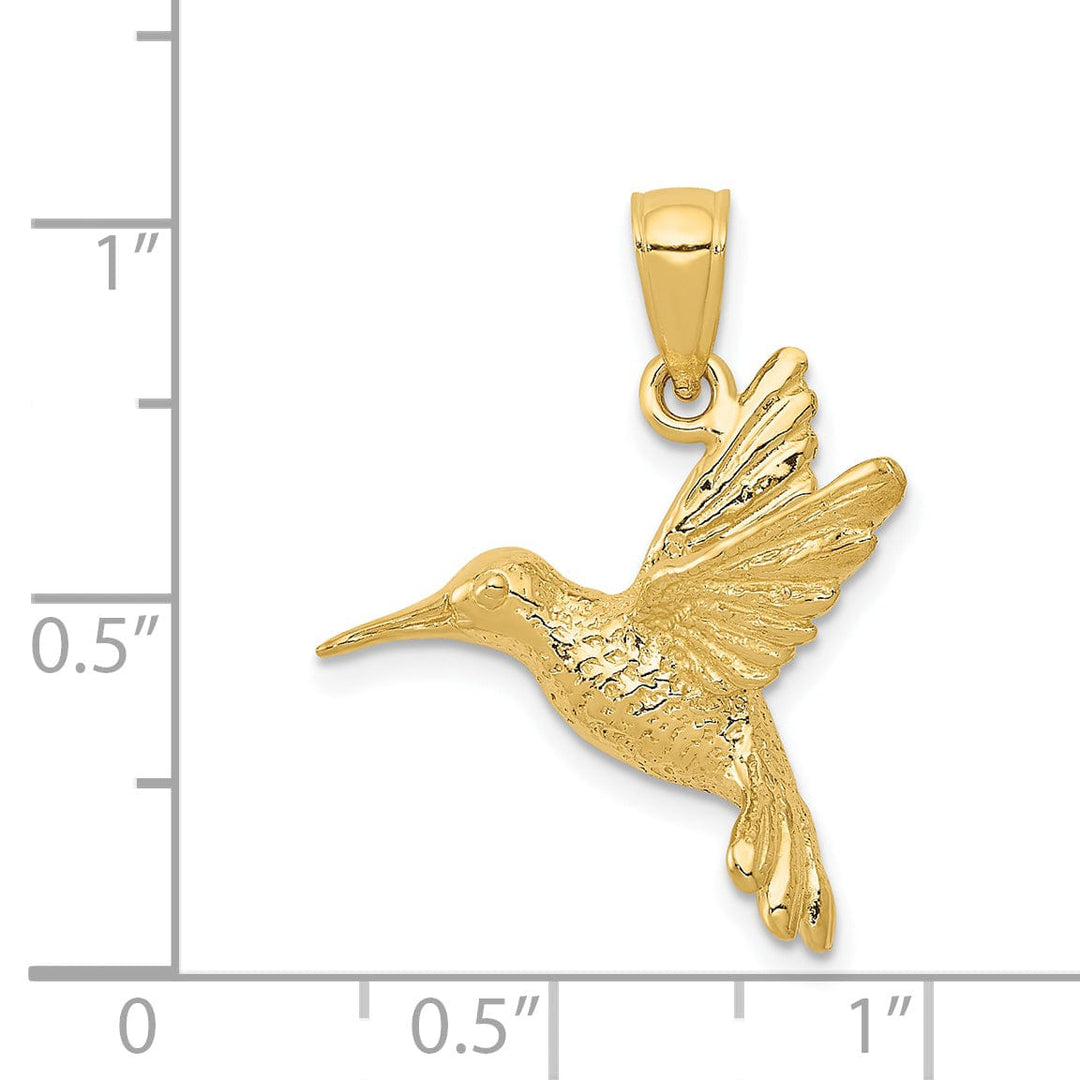 14k Yellow Gold Soild Textured Polished Finish Open Back Hummingbird Charm Pendant