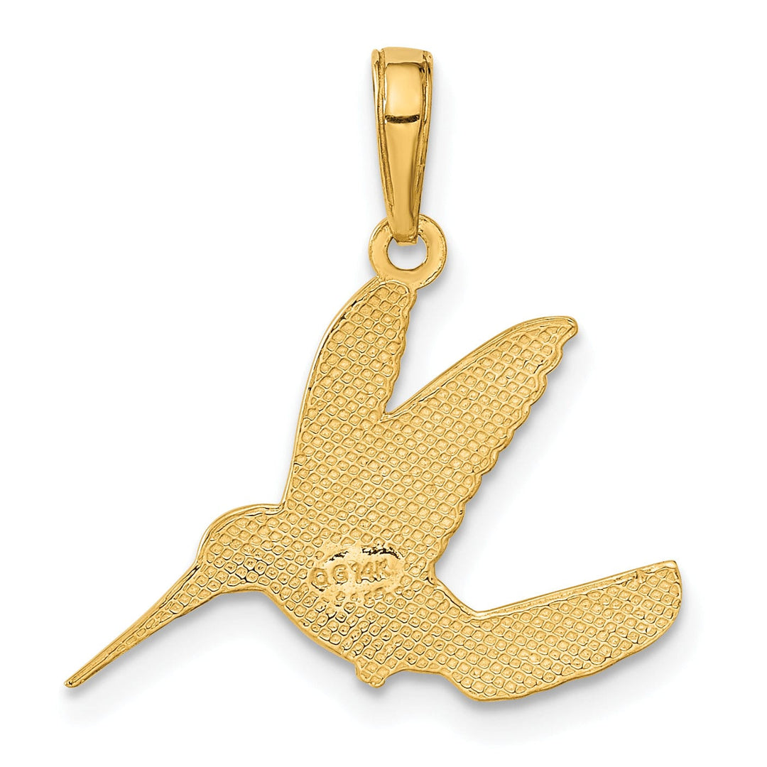 14k Yellow Gold Solid Polished Textured Finish Hummingbird in Flight Charm Pendant