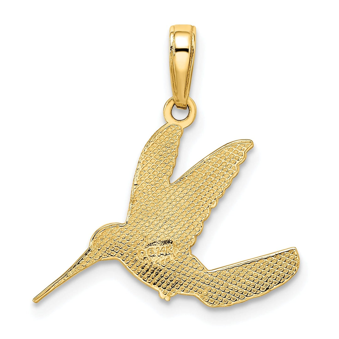 14k Yellow Gold White Rhodium Solid Polished Diamond Cut Textured Finish Hummingbird in Flight Charm Pendant