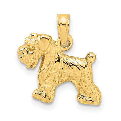 14K Yellow Gold Solid Brushed Diamond Cut Finish Pomeranian Dog Charm Pendant