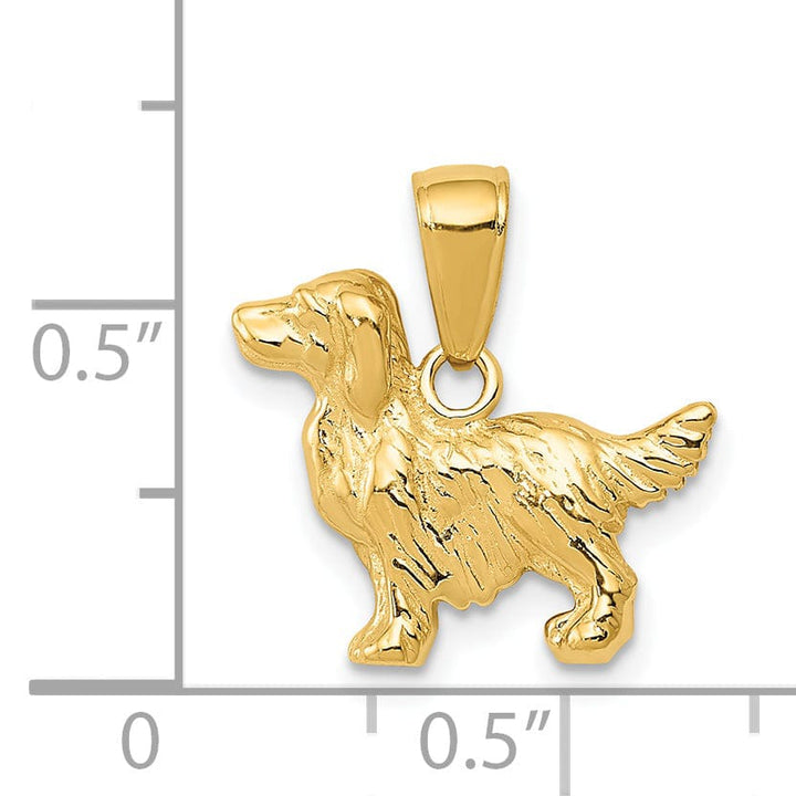 14k Yellow Gold Open Back Textured Polished Finish Solid Springer Spaniel Dog Charm Pendant
