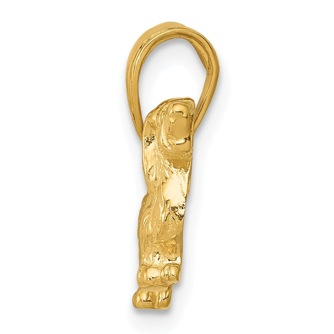 14K Yellow Gold Solid Brushed Diamond Cut Bill Dog Face Charm Pendant