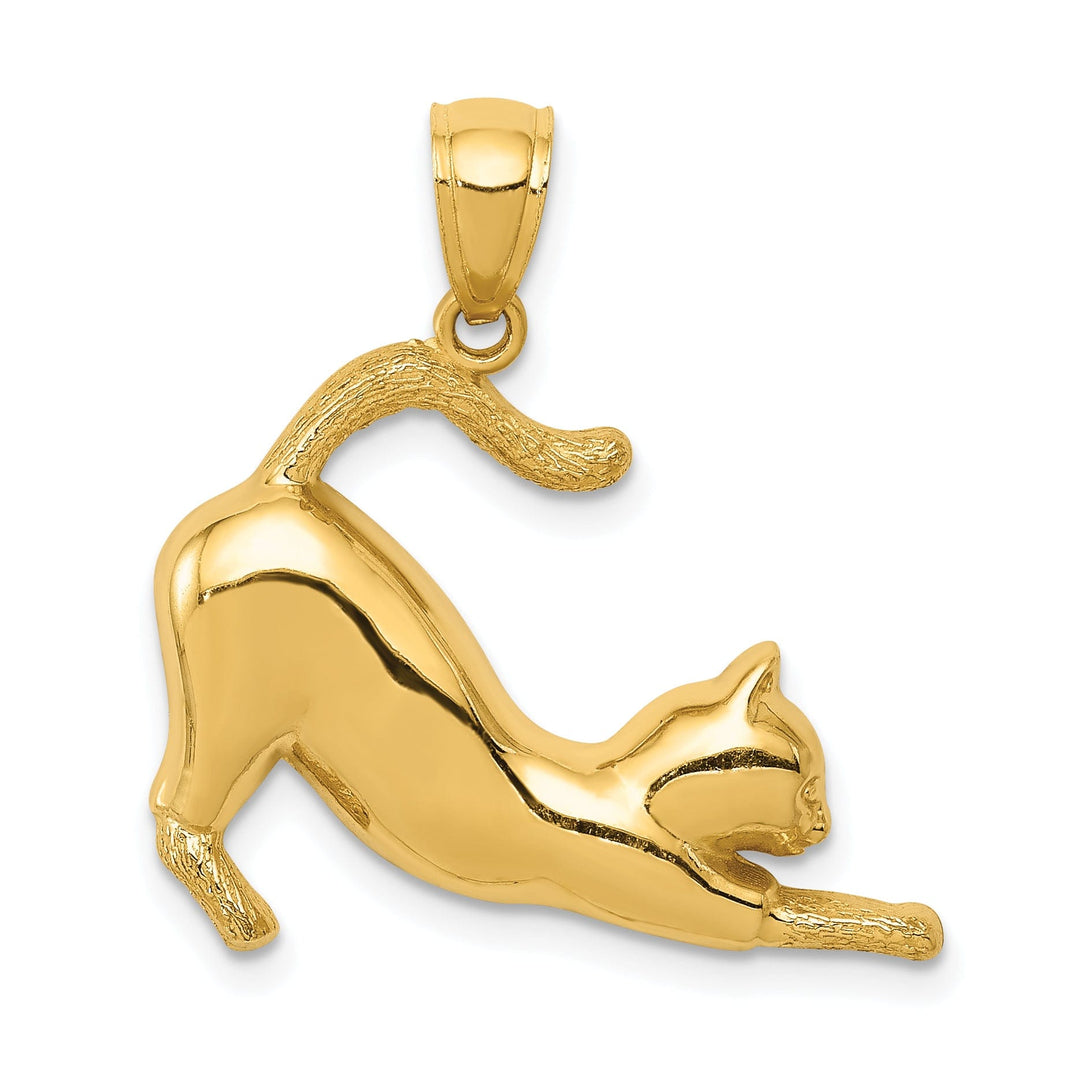 14k Yellow Gold Solid Polished Finish Cat Stretching Charm Pendant