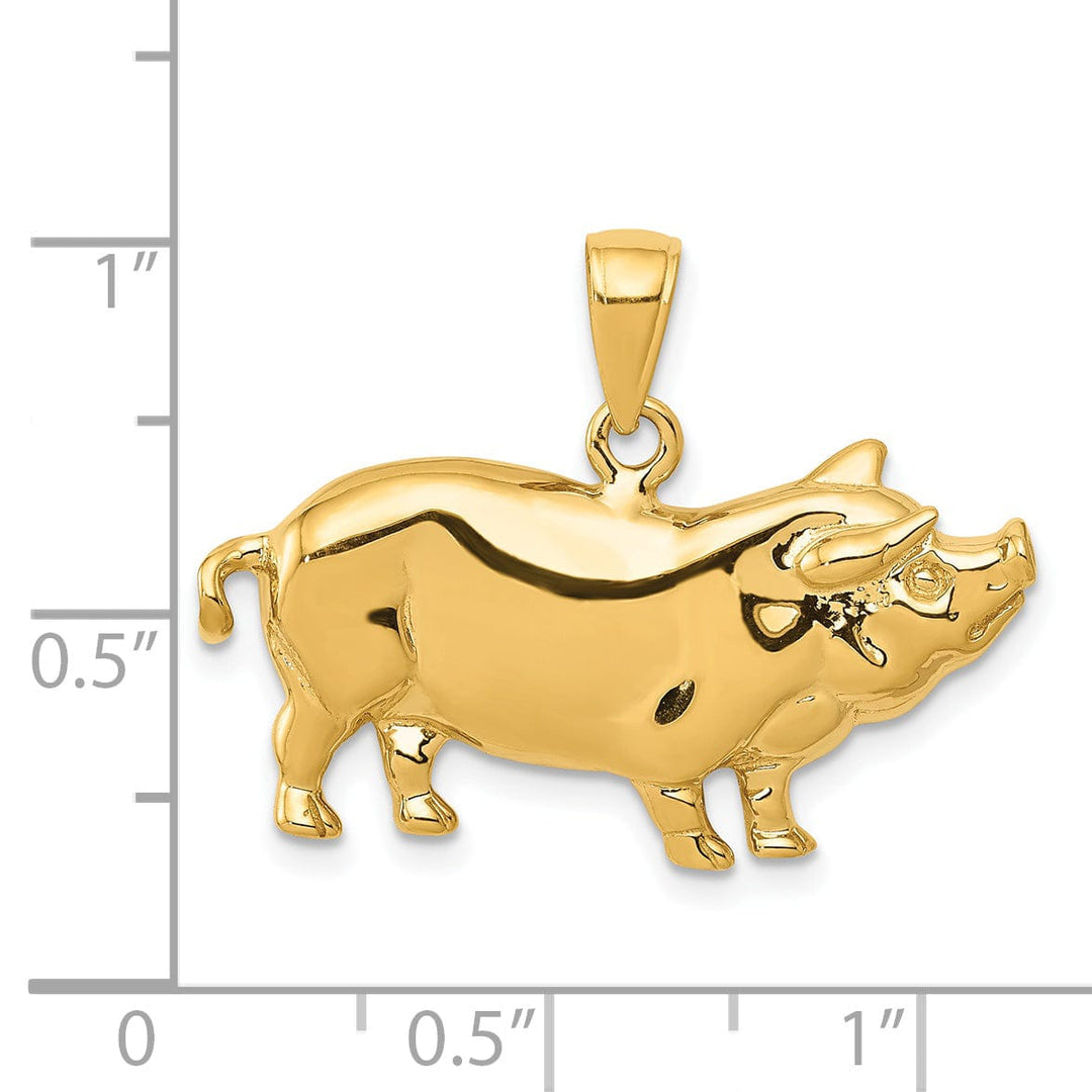 14k Yellow Gold Solid Polished Finish Pot Belly Pig Charm Pendant