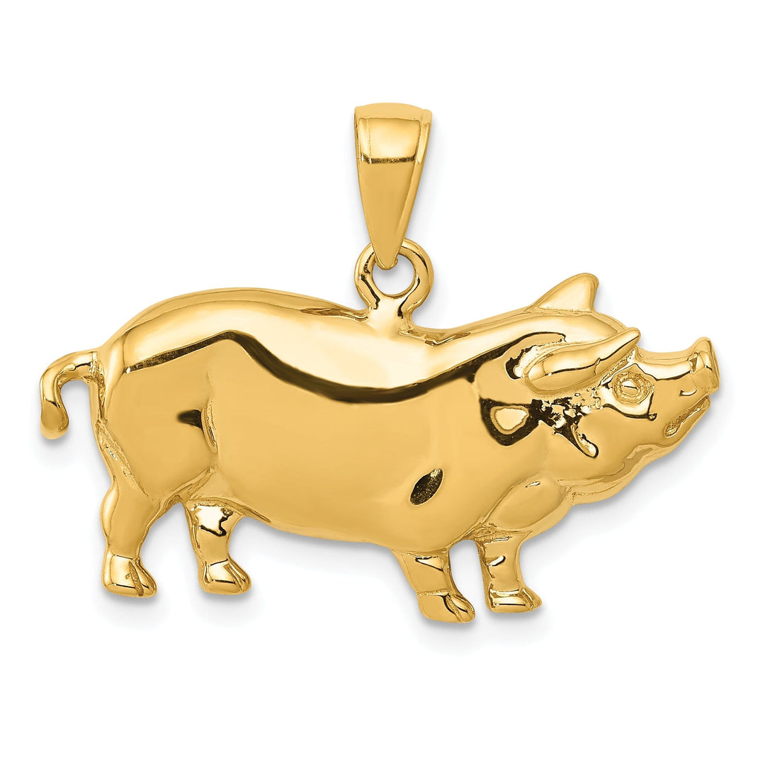 14k Yellow Gold Solid Polished Finish Pot Belly Pig Charm Pendant