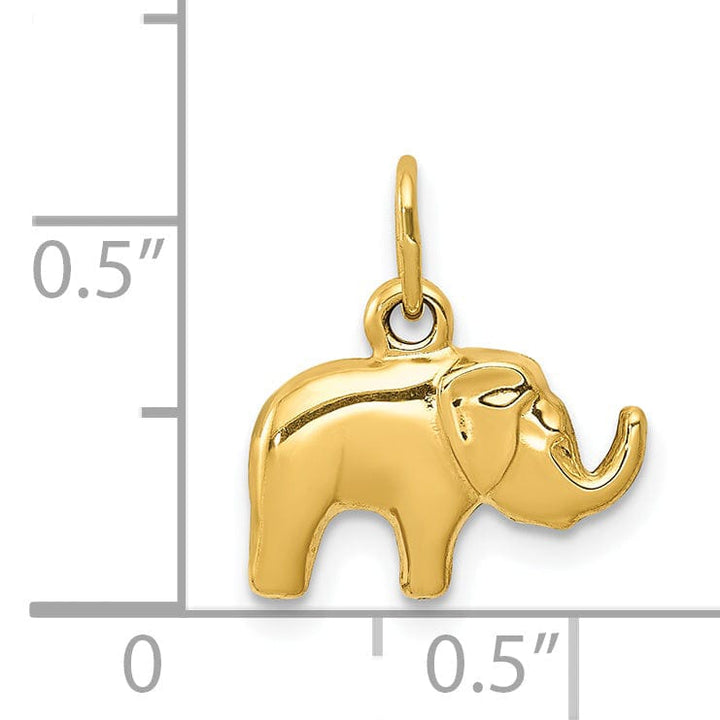 14k Yellow Gold Solid Polished Finish Elephant Charm Pendant