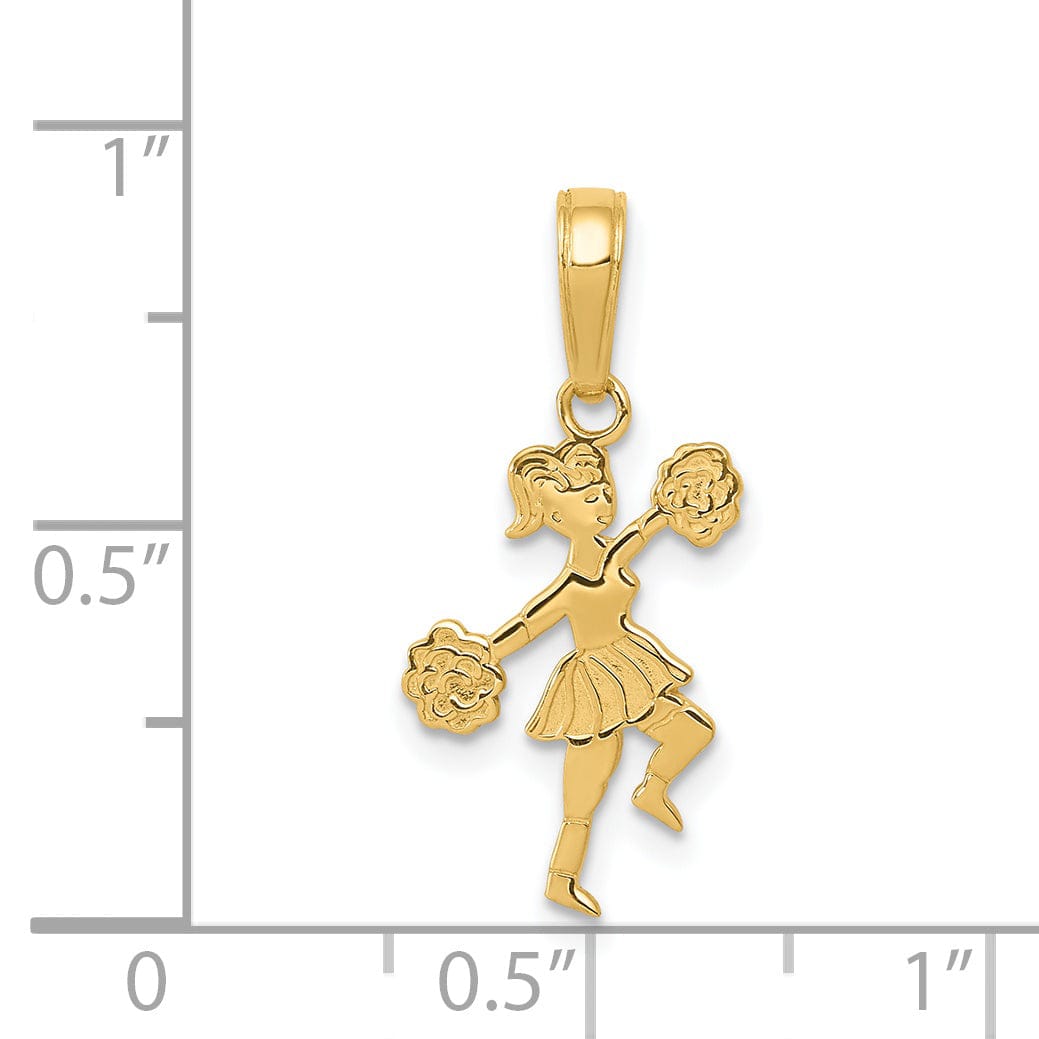 14k Yellow Gold Cheerleader with Pom Poms Charm