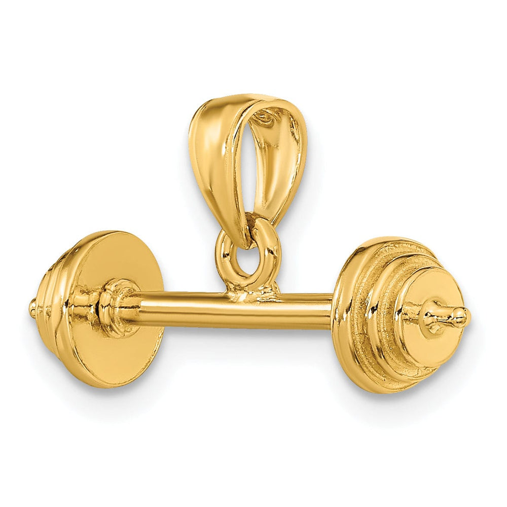 Solid 14k Yellow Gold 3 D Barbell Charm Pendant