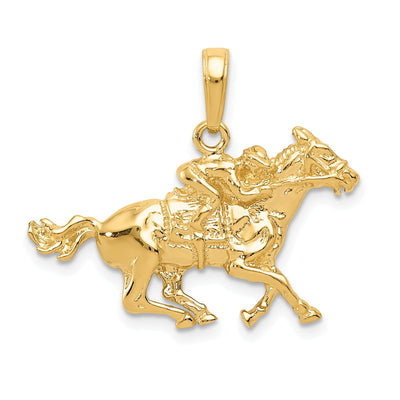 14K Yellow Gold Polished Men's Jockey on Horse Charm Pendant