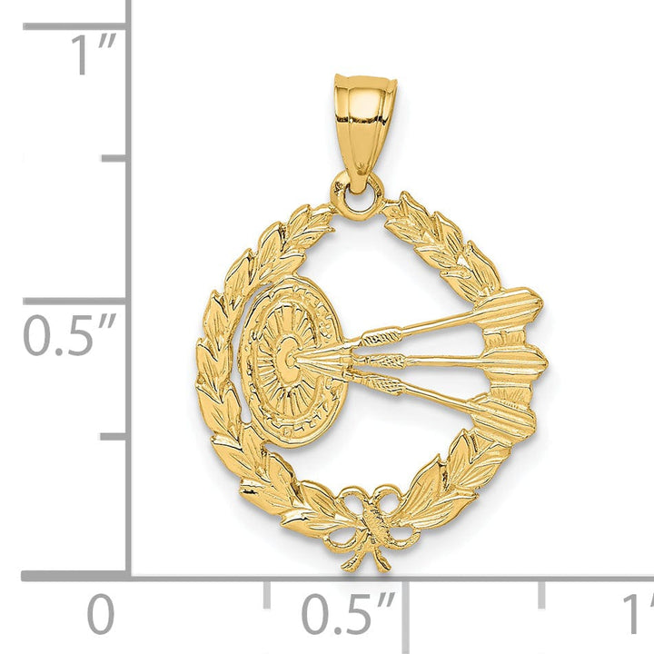 14K Yellow Gold Polished Dart Board and Darts Charm Pendant