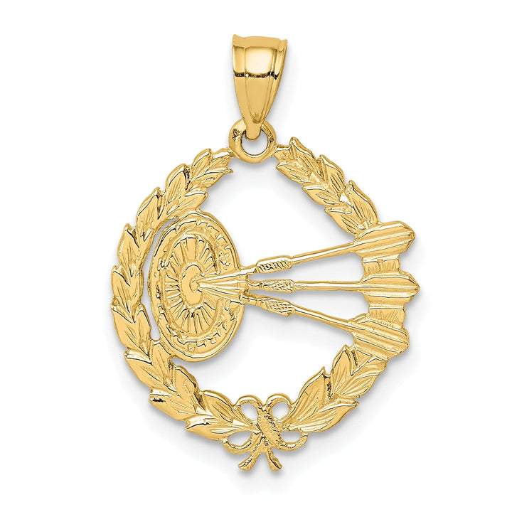 14K Yellow Gold Polished Dart Board and Darts Charm Pendant