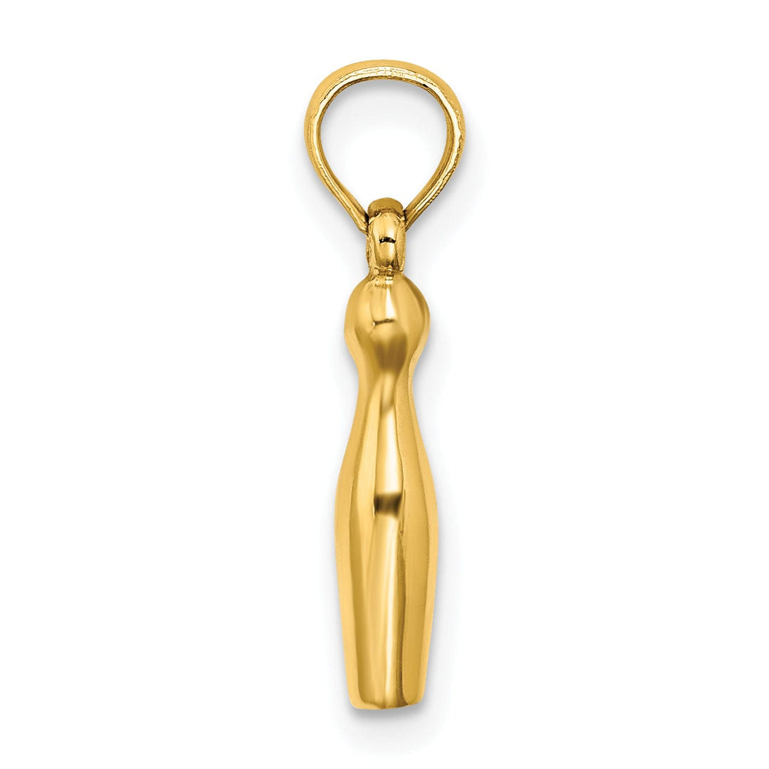 14K Yellow Gold Polished 3-D Bowling Pin Charm Pendant