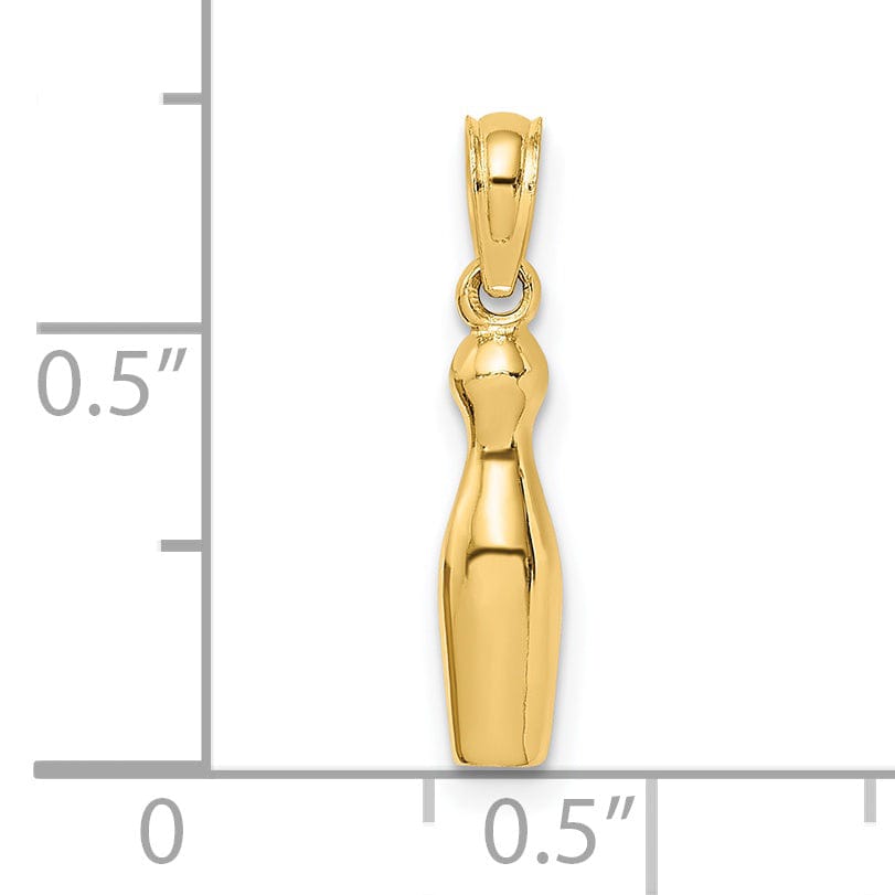 14K Yellow Gold Polished 3-D Bowling Pin Charm Pendant