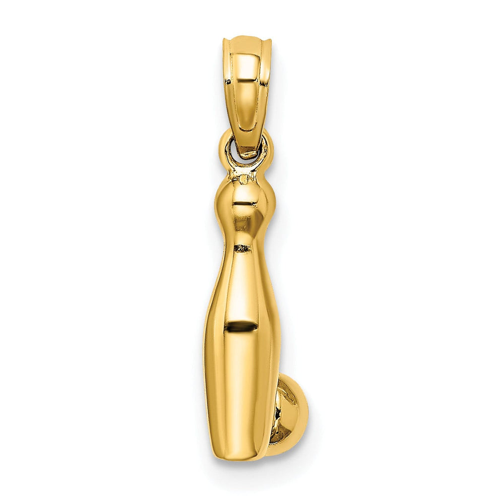 14K Yellow Gold Polished 3-D Bowling Pin and Ball Charm Pendant