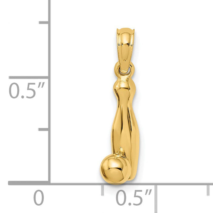 14K Yellow Gold Polished 3-D Bowling Pin and Ball Charm Pendant