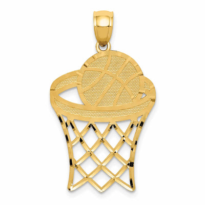 14 Yellow Gold Basketball in Hoop Charm Pendant
