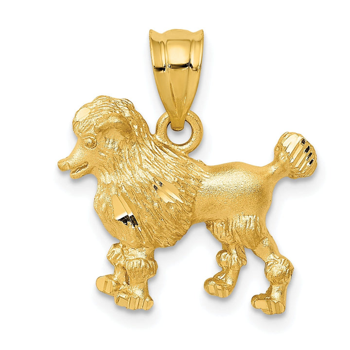 14k Yellow Gold Open Back Solid Brushed Diamond Cut Polished Finish Poodle Dog Charm Pendant