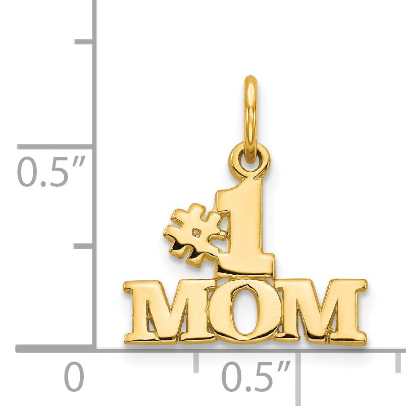 14k Yellow Gold Solid Polished Finish Script #1 MOM Charm Pendant