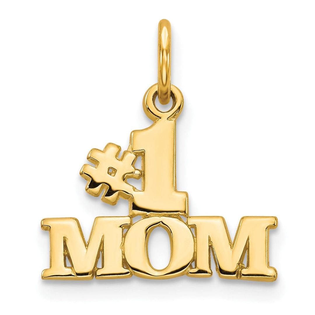 14k Yellow Gold Solid Polished Finish Script #1 MOM Charm Pendant