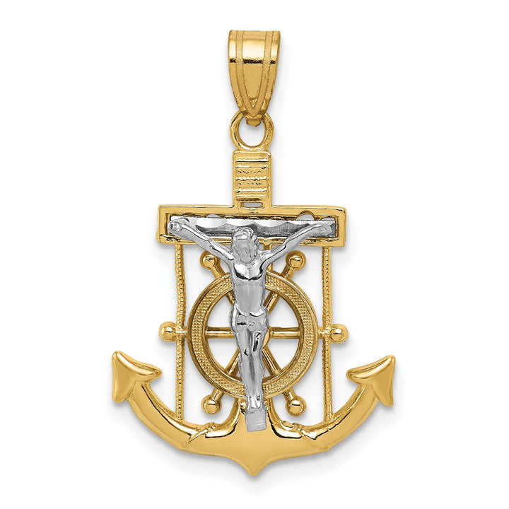 14k Two tone Gold Mariner's Cross Pendant