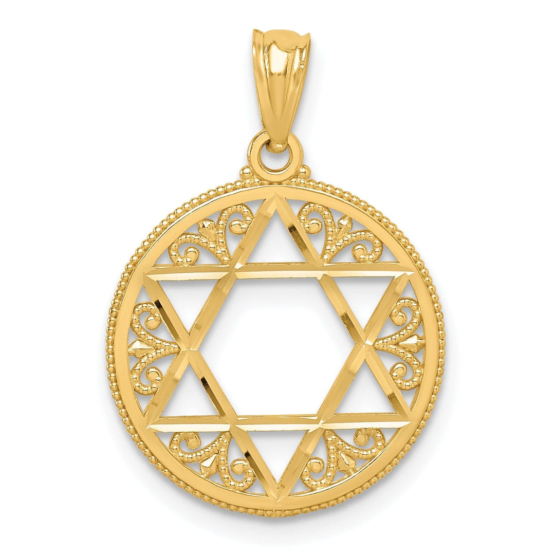 14K Yellow Gold Polished Finish Filigree Style Star Of David Pendant