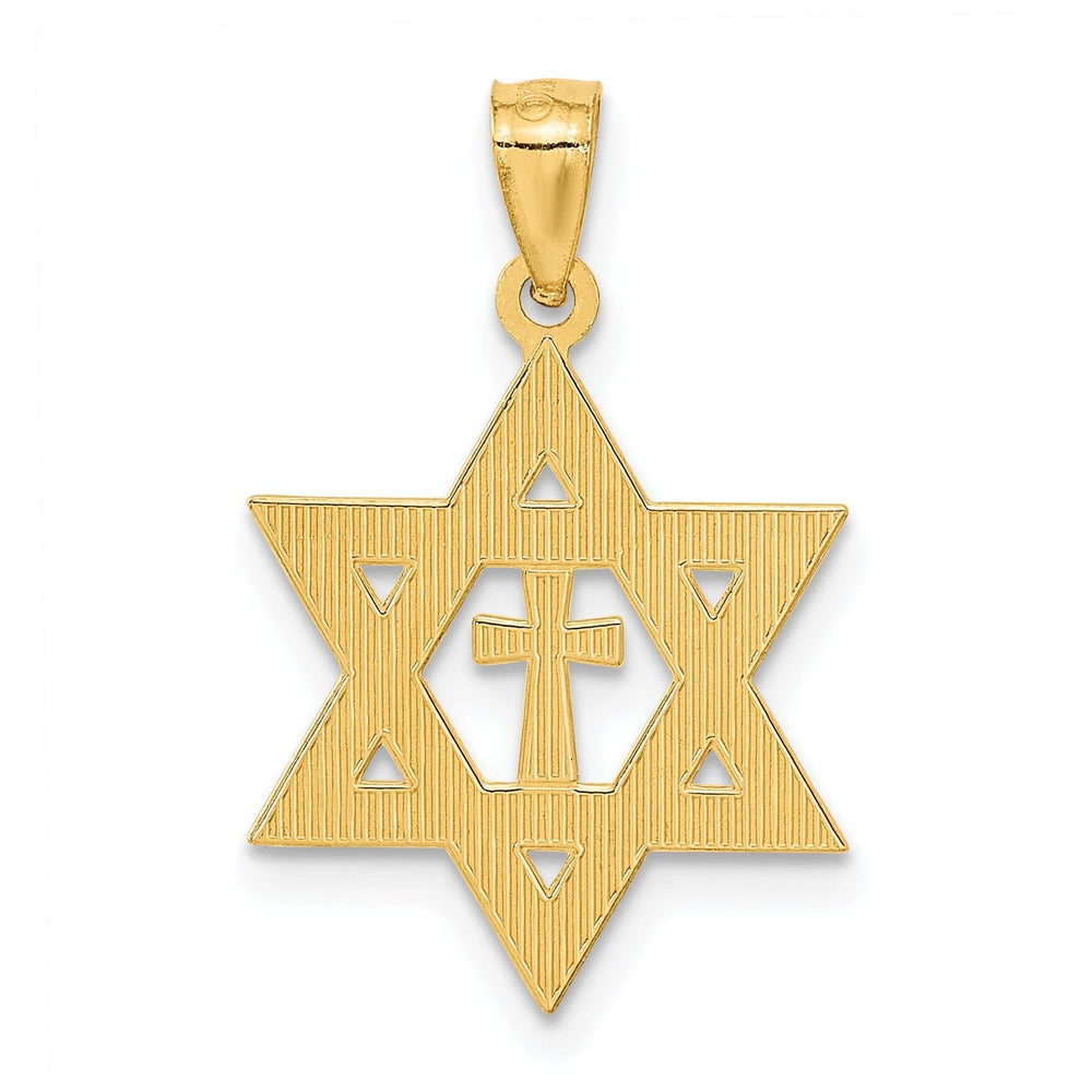 14k Yellow Gold Star of David and Cross Pendant