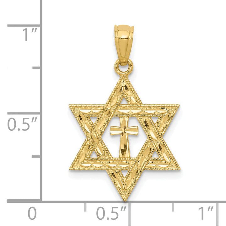 14k Yellow Gold Star of David and Cross Pendant