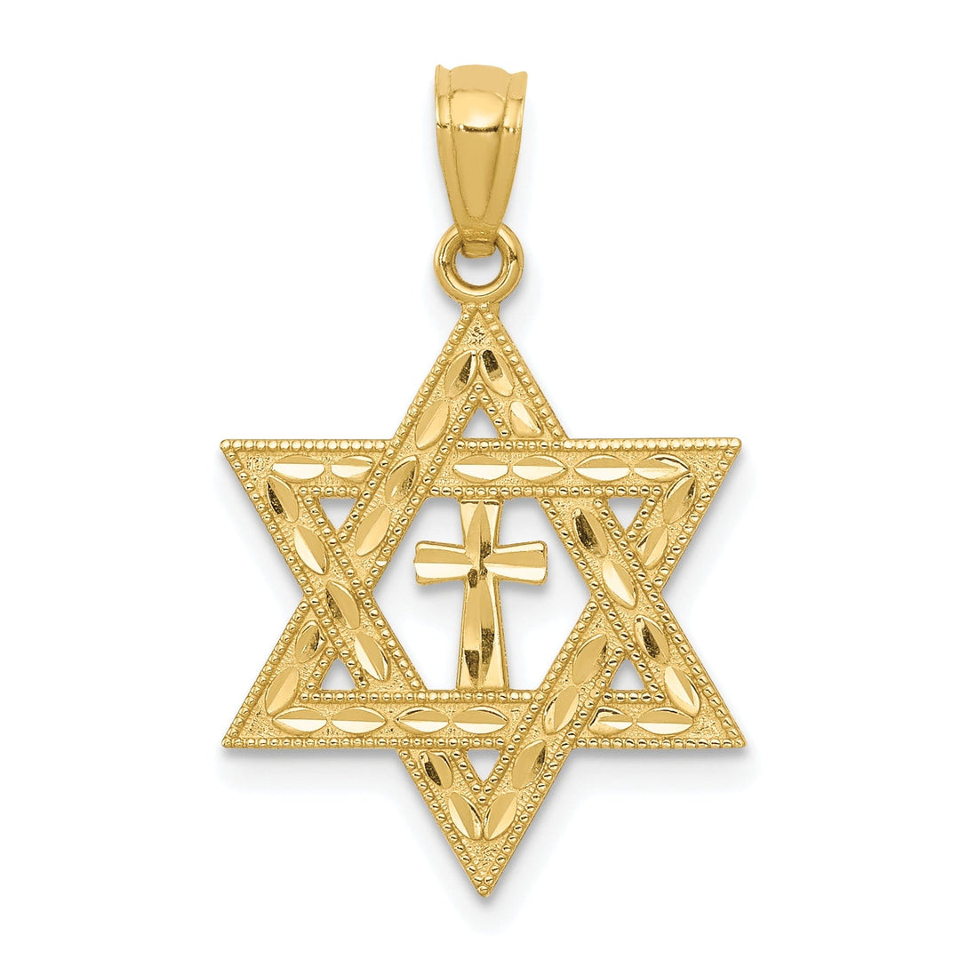 14k Yellow Gold Star of David and Cross Pendant