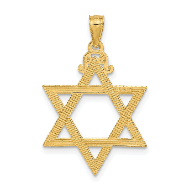 14k Yellow Gold Texture D.C Finish Solid Star of David Pendant