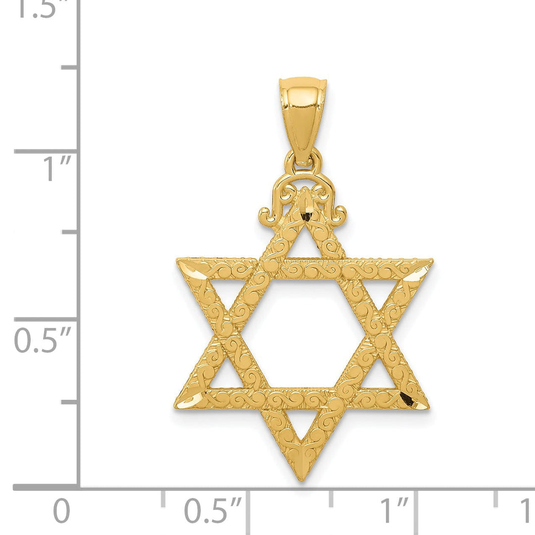 14k Yellow Gold Texture D.C Finish Solid Star of David Pendant