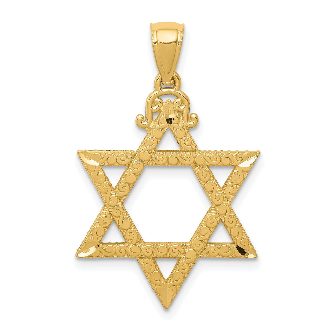 14k Yellow Gold Texture D.C Finish Solid Star of David Pendant