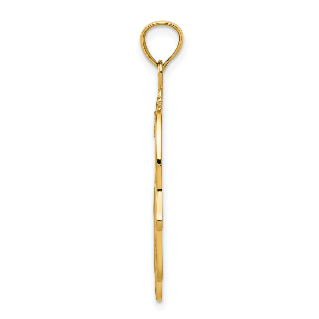 14k Yellow Gold Polished Texture D.C Finish Filigree Chamseh Pendant