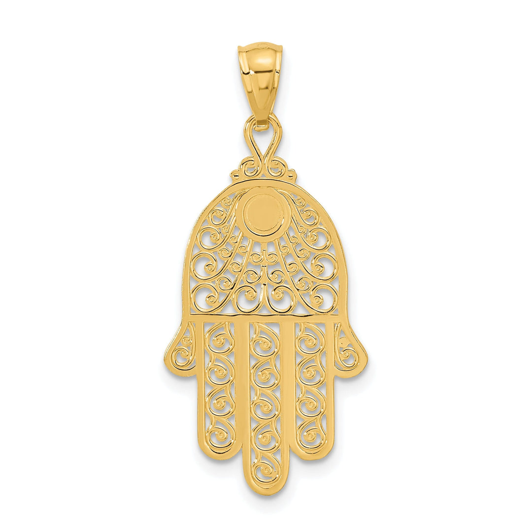 14k Yellow Gold Polished Texture D.C Finish Filigree Chamseh Pendant