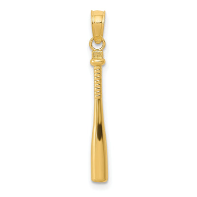 Solid 14k Yellow Gold 3-D Baseball Bat Pendant