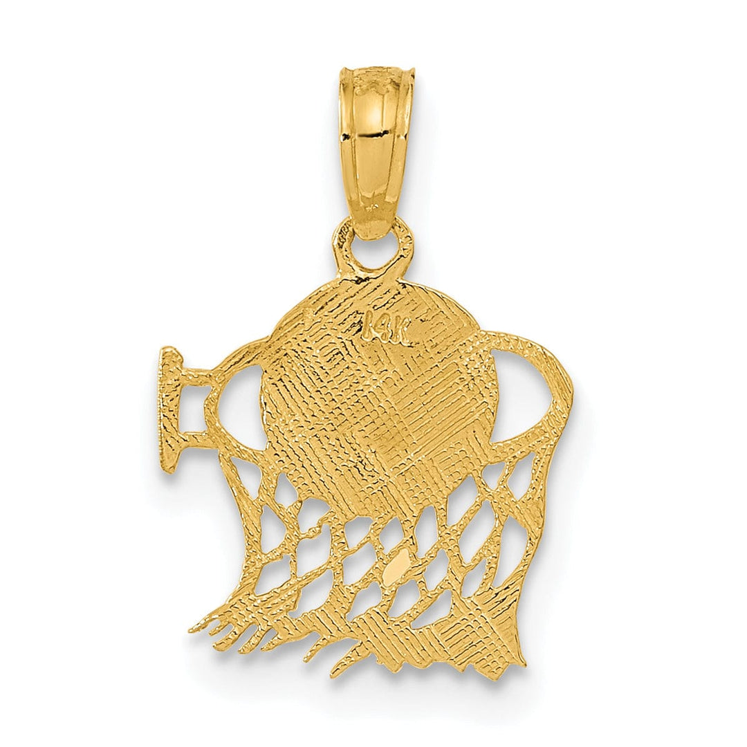 14k Yellow Gold Basketball in Net Charm Pendant