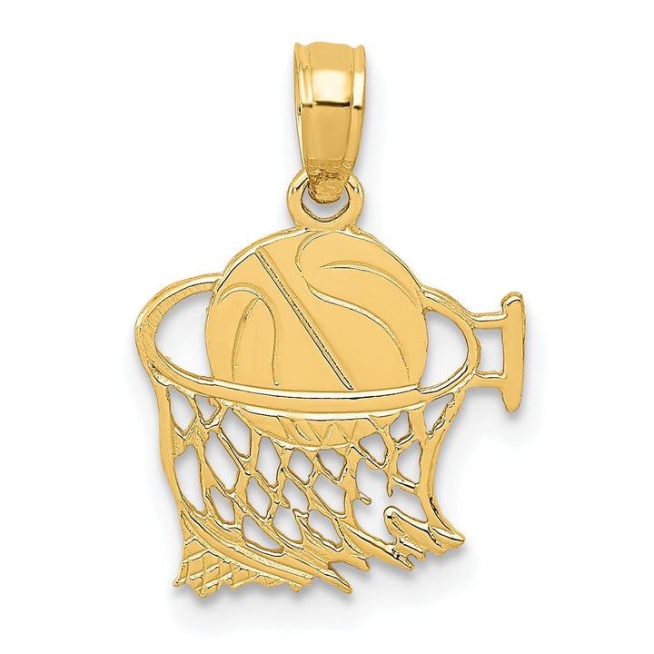 14k Yellow Gold Basketball in Net Charm Pendant