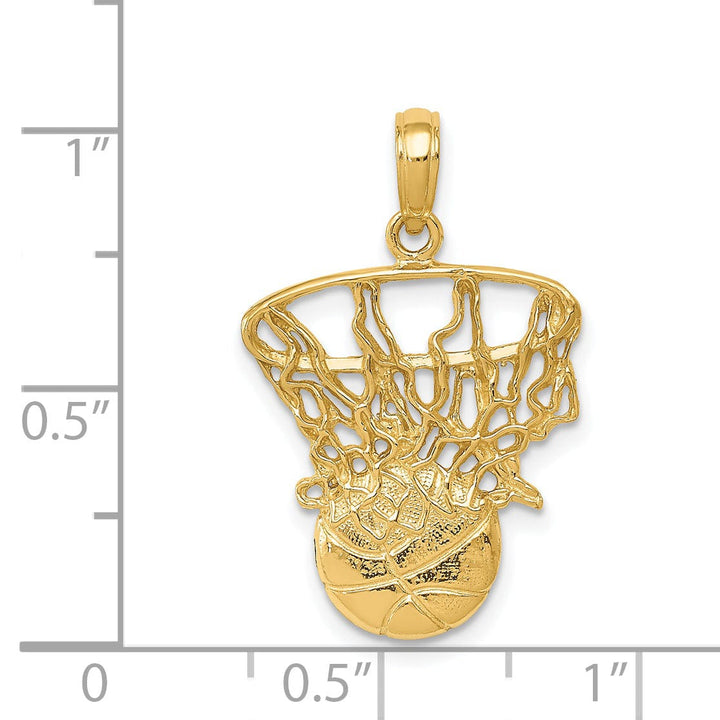 14k Yellow Gold Swoosh Basketball Net Pendant