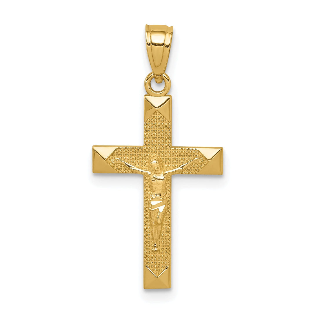 14k Yellow Gold Diamond Cut Latin Crucifix Pendant